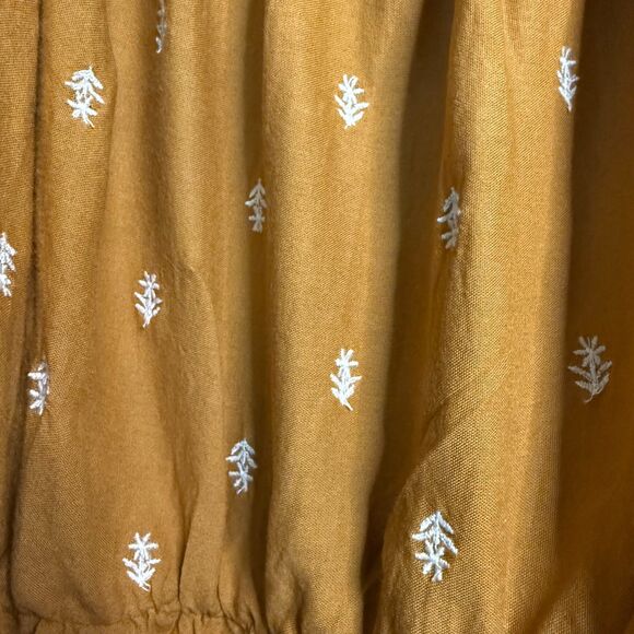 Old Navy Women Blouse 2X Ancient Gold Puff-Sleeve Smocked Embroidered Babydoll - Picture 4 of 9